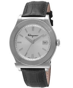 Ferragamo Men's FF3930014 1898 Silver Dial Black Leather Date Wristwatch