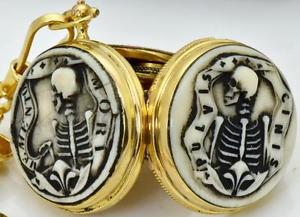 UNIQUE antique French Memento Mori Doctor's Skull 18k gold Verge Fusee watch