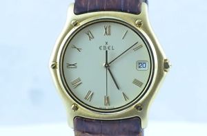 EBEL SPORT CLASSIQUE MONTRE HOMMES 18K OR 750 37MM QUARTZ PARFAIT ÉTAT AVEC