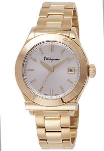 Ferragamo Men's FF3890015 FERRAGAMO 1898 Silver Dial Gold IP Steel Date Watch