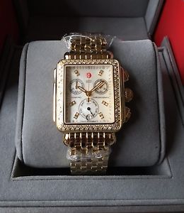 NEW Authentic Michele Deco Diamond Gold Tone MWW06P000100 Ladies Watch