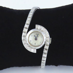 NYJEWEL Geneva 14k White Gold 1.8ct Diamonds Ladies Bracelet Wrist Watch Running
