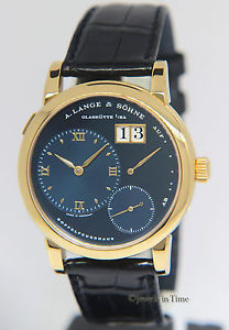 A. Lange & Sohne Lange 1 Doppelfederhaus 18k Yellow Gold RARE Blue Dial 101.028