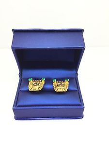 18k Antique DIAMOND And Esmerald Mayan's Cuffinks ART Deco 18k Yellow Gold 8.7g