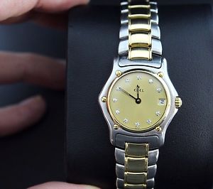 $4650 Ebel Ladies 1911 Sport Round Diamond 18k Yellow Gold Stainless Steel Watch
