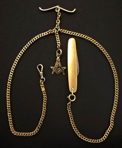 Antique 1918 Double Albert 14K Solid Gold Pocket Watch Chain Plus Masonic FOB