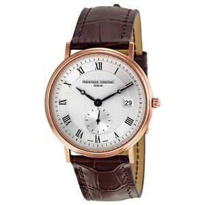 Frederique Constant Slim Line Rose Gold Brown Leather Mens Watch FC-245M4S9