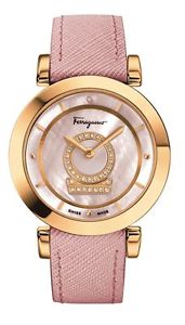 Ferragamo Women's FQ4200014 Minuetto Gold IP Diamonds MOP Dial Leather Watch