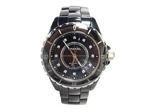 Auth CHANEL J12 38mm Black Ceramic Diamond Automatic Watch H1626