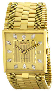 Juvenia Mens Gold Tone W/ Diamonds Dial 18K Gold Bracelet Automatic Watch
