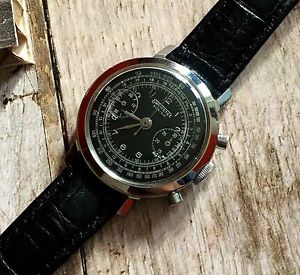 Vintage Swimotec Zurich Chronograph black superlative dial 38mm steel