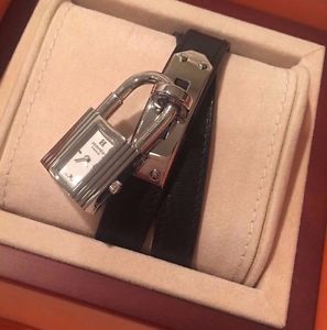 VERY RARE Hermes Kelly Watch Double Wrap Leather Strap Silver Watch RETAIL 2500K