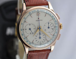 VINTAGE WATCH CHRONO ZENITH TRICOMPAX 37MM ROSE GOLD 18K 1950 MANUAL CAL 156 NOS