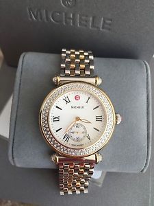 $2200 MWW16A000066 BRAND NEW MICHELE women's caber two tone gold / silver watch