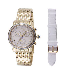 GV2 by Gevril Women's 9806 Marsala Diamond Chronograph Gold IP Steel Wristwatch