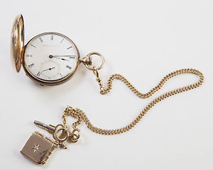 1869 AMERICAN CO. -  WALTHAM 18 K GOLD  POCKET WATCH W/ 14 K CHAIN & 10 K LOCKET
