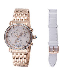 GV2 by Gevril Women's 9808 Marsala Diamond Chronograph Gold IP Steel Wristwatch