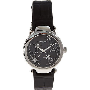 Women Davidoff Black Leather Chronograph Watch RRP £1900.00 BNIB
