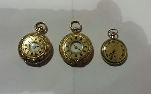 3 old solid gold ladies fob watches 18ct and 14ct