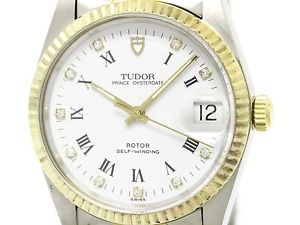 Polished TUDOR Prince Oyster Date Diamond 18K Gold Steel Watch 74033 (BF110992)