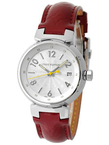 Pre-owned Louis Vuitton Q1313 Tambour Hologram SS Bordeaux Leather QZ Ladies, AS