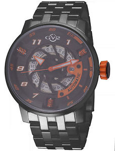 GV2 By Gevril 1304B Motorcycle Sport Automatic Black IP Steel Date Wristwatch