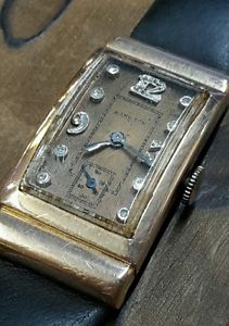 VINTAGE 40s HAMILTON 14K Diamond Rose 19j 982M GOLD MENS WATCH Deco Lugs 982 Top