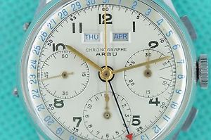 Vintage 1950s Arbu Triple Date Calendar Chronograph Valjoux 72C