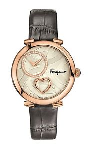 Ferragamo Women's FE2050016 Cuore Diamonds Gold IP Grey Leather Wristwatch