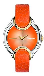Ferragamo Women's FIZ030015 Signature Gold IP Orange Leather Wristwatch