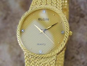 Elgin Swiss Made 32mm Mens 1990s Vintage Gold Plated Luxury Dress Watch Y92