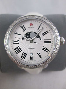 NEW Michele Serein Diamond Bezel Moon Phase Watch Leather Band MW21D01A1981