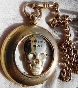 MUSEUM 18k gold Frederic Nicoud half hunter doctor's "MEMENTO MORI" SKULL watch