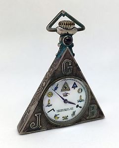 RARE SWISS VINTAGE SILVER TRIANGLE MASONIC ROUND MOP DIAL TEMPOR POCKET WATCH