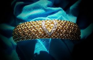 14K YELLOW GOLD DIAMOND JURGENSEN WATCH BANGLE BRACELET