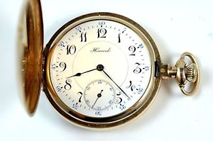 1912 Man's 16 Size HOWARD 23J Pocket Watch 14K Gold Hunting Cased RUNS