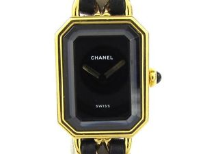 CHANEL Premiere M Ladies Black Leather Belt Plating H0001 [Used] F/S from Japan