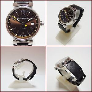 LOUIS VUITTON LV Tambour GMT Steel Automatic Mens Watch Q1131 Used W/Box