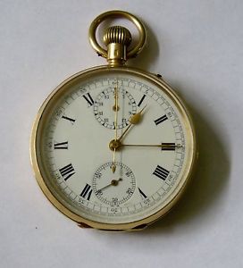 SWISS 18k SOLID GOLD CHRONOGRAPH 48mm OPEN FACE POCKET WATCH w 30 MIN REGISTER
