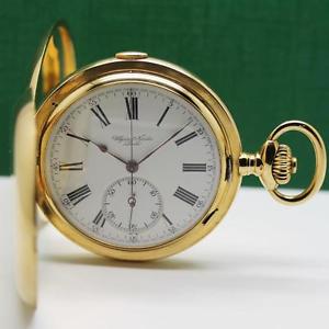 OVERSIZED ULYSSE NARDIN CHRONOGRAPH 18K SOLID GOLD ENAMEL DIAL POCKET WATCH 57mm