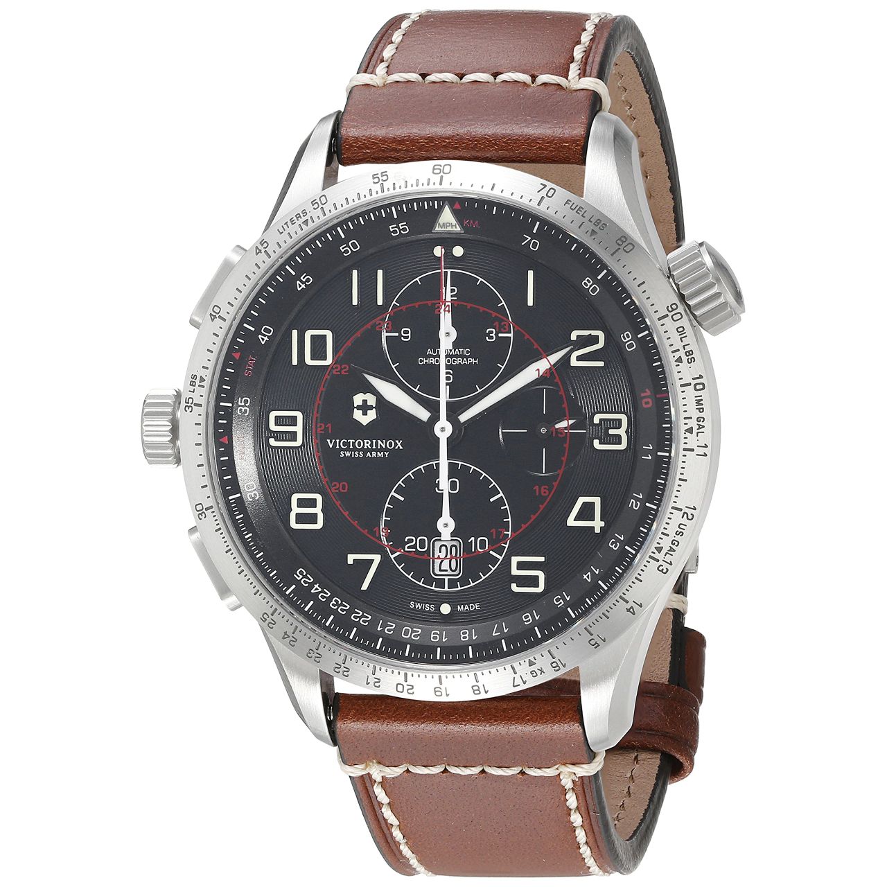 Victorinox Men's 'AirBoss' Swiss Stainless Steel and Brown Leather Automatic Wat