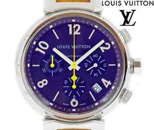LOUIS VUITTON Tambour Chronograph Automatic Navy Blue Watch Q1121 Used Mint