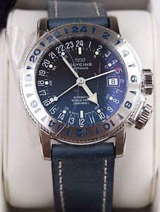 GLYCINE Airman 18 3918.18-LB8B AUTOMATIC 39mm GMT BLUE WORLD TIMER PILOT WATCH