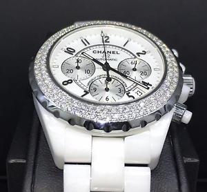 Chanel J12 Chronograph 41mm White Ceramic Factory Diamond Bezel Ref. H1008