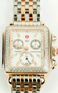 New authentic Michele Deco diamond 2 tone rose and white gold mop  MWW06P000108