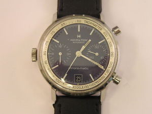 Vintage Hamilton Chrono-Matic Chronograph Watch Blue Dial Cal 11 Case 11002-3