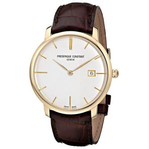 Frederique Constant Men's FC306V4S5 Slim Line Gold-Tone Watch with Brown Band