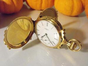 FULL HUNTER CASE Elgin Pocket Watch SOLID 18k GOLD SCALLOP CASE 83 GRAMS 1883