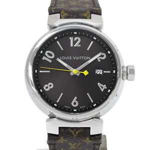 Pre-owned Louis Vuitton Tambour Q1111 SS x Leather Automatic Black Men Watch,AS