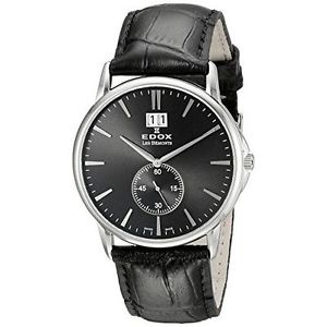 Edox Men's 64012 3 NIN Les Bemonts Stainless Steel Watch With Black Leather Band